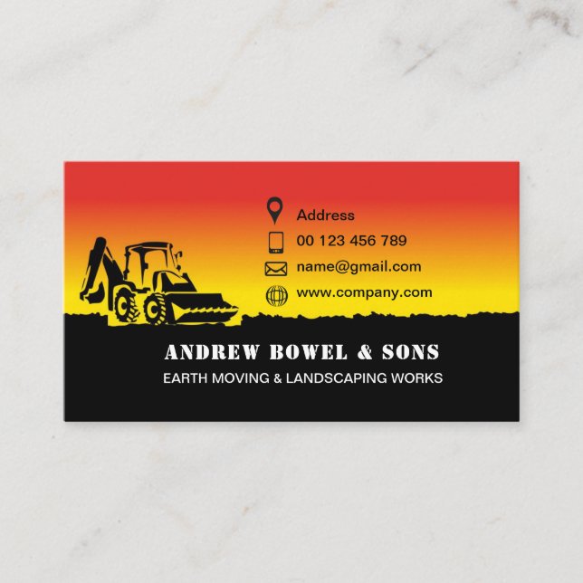 Earth moving, excavator, landscaping business card (Front)
