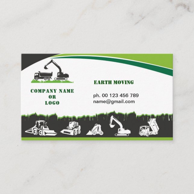 Earth moving, excavator, landscaping business card (Front)
