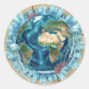 Earth Nature Fusion with Ocean Life & Crystal art  Classic Round Sticker