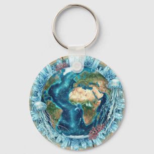 Earth Nature Fusion with Ocean Life & Crystal art Key Ring
