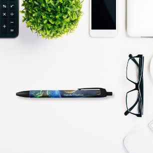 Earth Outer Space Galaxy Monogrammed Black Ink Pen