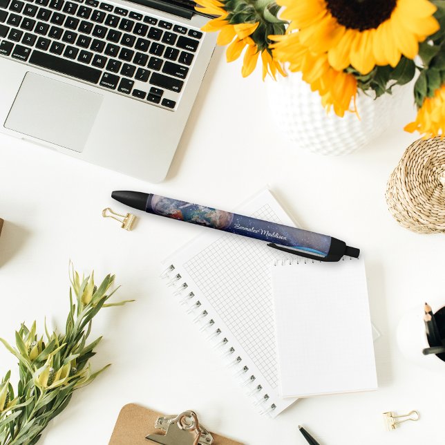 Earth Outer Space Galaxy Planets Monogrammed Black Ink Pen (Creator Uploaded)