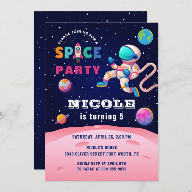Earth Outer Space Party Astronaut Galaxy Birthday Invitation (Front/Back)