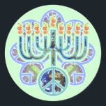 Earth Peace Menorah Stickers<br><div class="desc">Menorah with peace symbol in earth pattern. Chanukah design.</div>