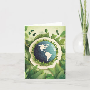 Earth Planet Green Leaves Holiday Card