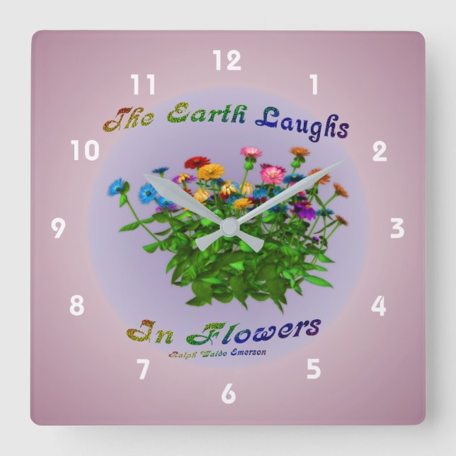 Earth Quote Zinnia Flowers Inspirational Square Wall Clock (Front)