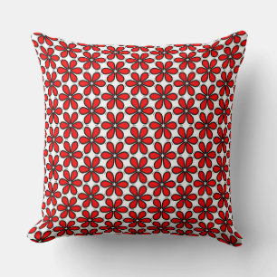 Earth Red Flower Pattern Throw Pillow