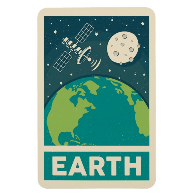 Earth Retro Galaxy Satellite Magnet (Vertical)