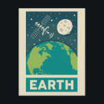 Earth Retro Galaxy Satellite Postcard<br><div class="desc">A retro illustration of Earth with satellite.</div>