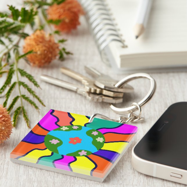 Earth Retro Vibes Art Key Ring (Front Right)