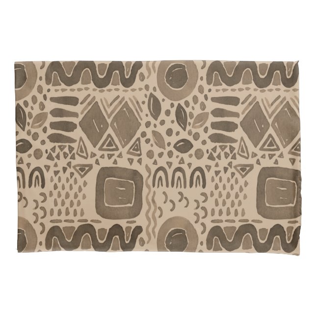 Earth Rhythms- Ethnic African Pattern in Brown Pillowcase (Front)