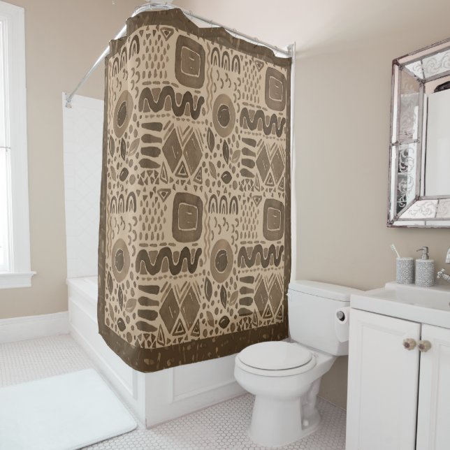 Earth Rhythms- Ethnic African Pattern in Brown Shower Curtain (In Situ)