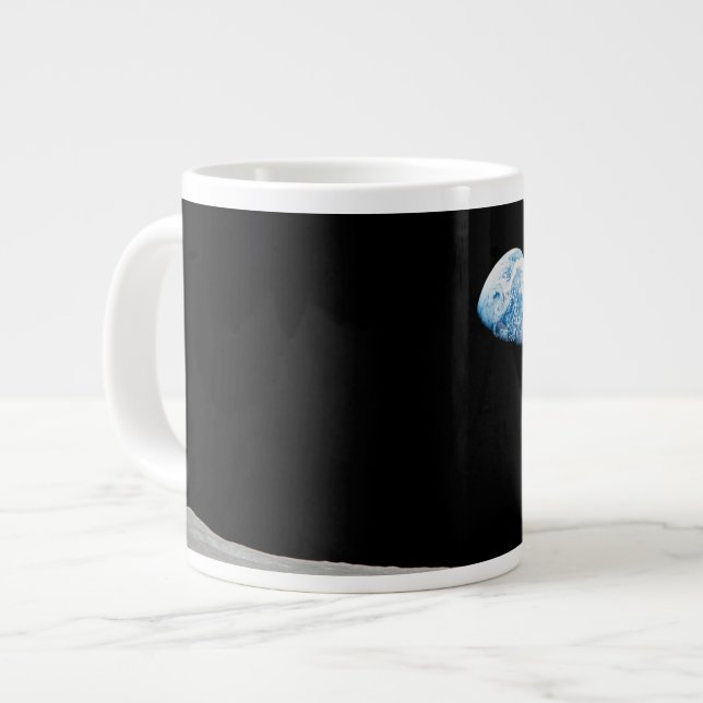 Earth Rising Above The Lunar Horizon. Large Coffee Mug (Front Left)