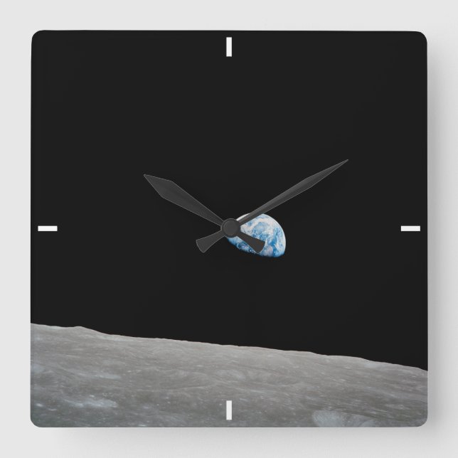 Earth Rising Above The Lunar Horizon. Square Wall Clock (Front)