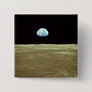 Earth rising over Moon 15 Cm Square Badge
