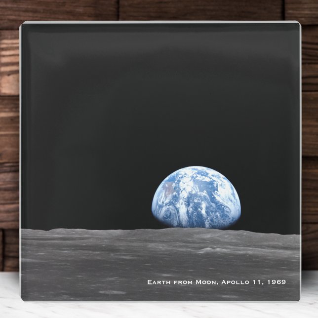Earth Rising Over Moon, Apollo 11, 1969 Kitchen Glass Coaster (Creator Uploaded)