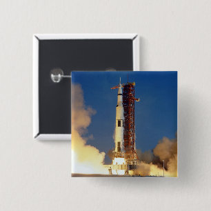 Earth Shakes as Saturn V Blazes Skyward to Moon 15 Cm Square Badge