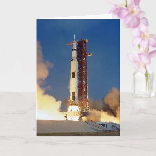 Earth Shakes as Saturn V Blazes Skyward to Moon Card (Orchid)