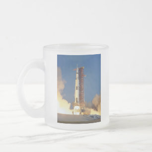 Earth Shakes as Saturn V Blazes Skyward to Moon Frosted Glass Coffee Mug