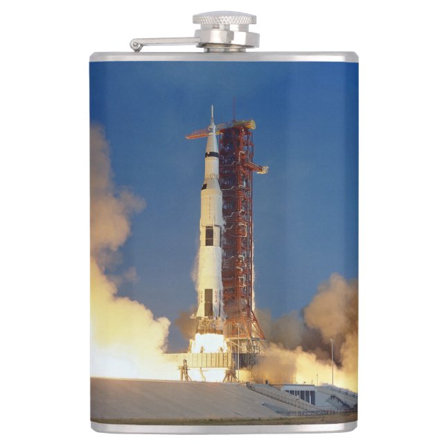 Earth Shakes as Saturn V Blazes Skyward to Moon Hip Flask (Front)