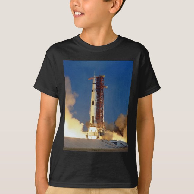 Earth Shakes as Saturn V Blazes Skyward to Moon T-Shirt (Front)