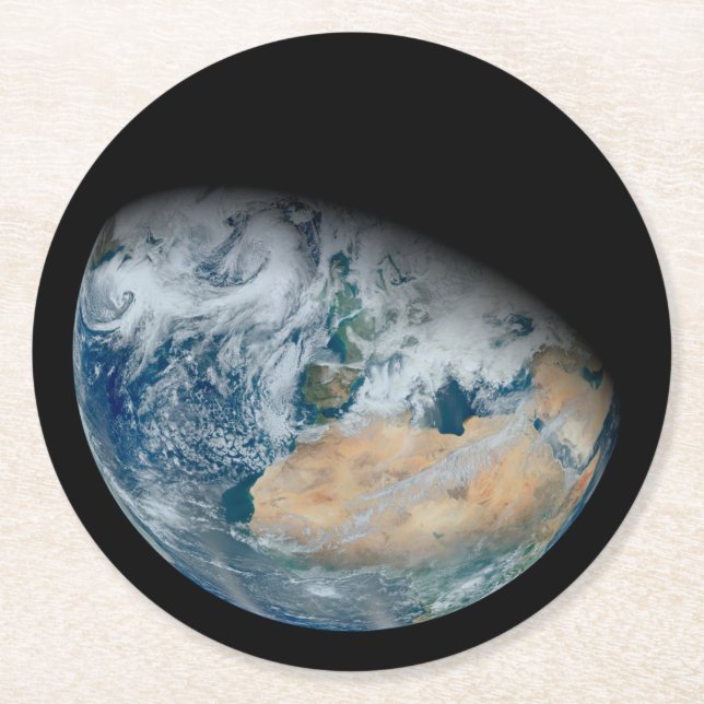 Earth Showing North Africa And Southwestern Europe Round Paper Coaster (Front)