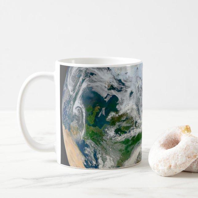 Earth Showing The Arctic, Europe And Asia. Coffee Mug (With Donut)
