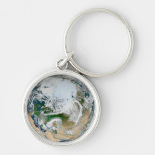 Earth Showing The Arctic, Europe And Asia. Key Ring