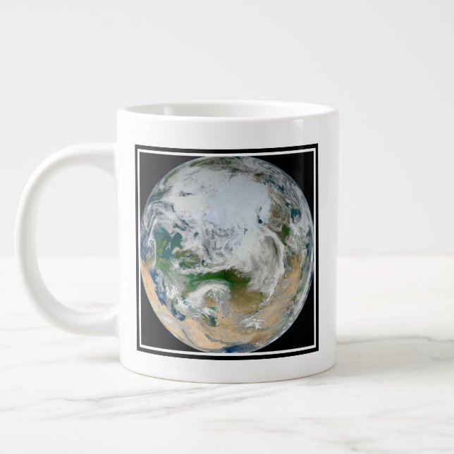 Earth Showing The Arctic, Europe And Asia. Large Coffee Mug (Left)