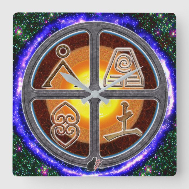 Earth Signs Square Wall Clock (Front)