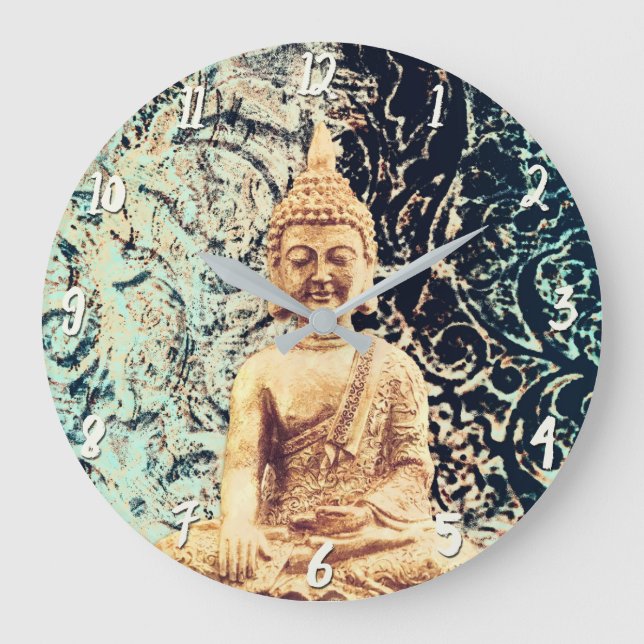 Earth Sitting Buddha Elegant Zen Enlightenment Large Clock (Front)
