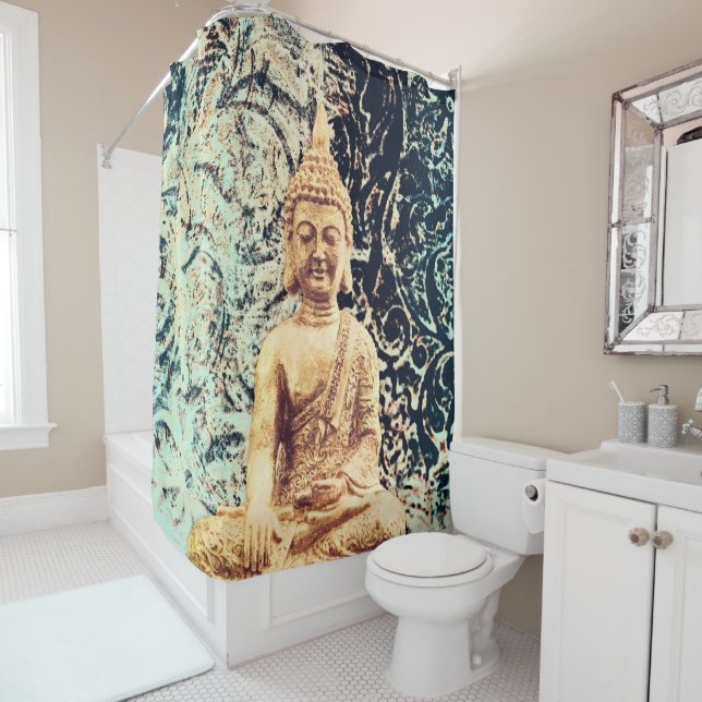 Earth Sitting Buddha Elegant Zen Enlightenment Shower Curtain (In Situ)