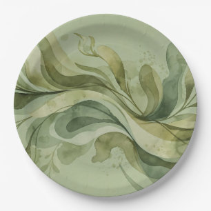 Earth Song Flowing Abstract Sage & Olive Greens Paper Plate
