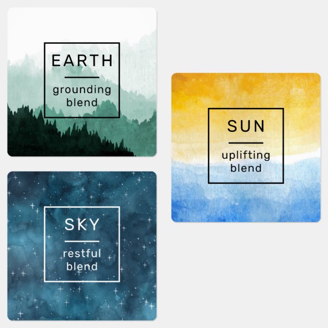 Earth, Sun, and Sky Essential Oil Labels (Group)