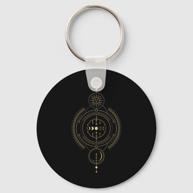 Earth Sun Moon Phases Sacred Geometry Geometric Ar Key Ring (Front)