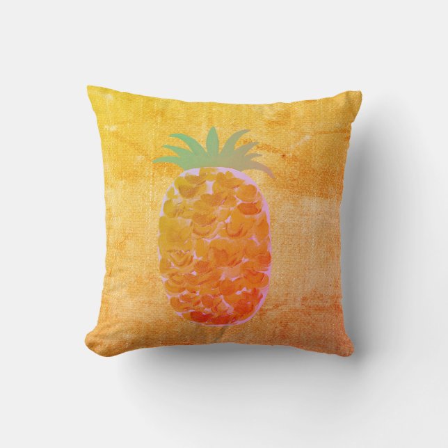 Earth Tonality Cute Painterly Pineapple Cushion (Front)
