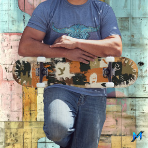 Earth-Tone Abstract with Urban Graffiti Motifs Skateboard