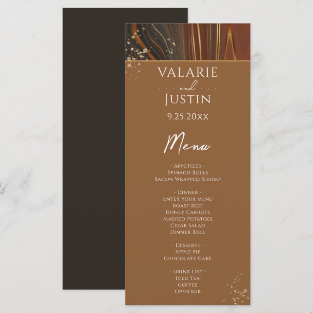 Earth Tone Agate Stone Variegated Wedding Menu (Front/Back)