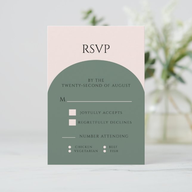 EARTH TONE ARCH WEDDING RSVP CARD (Standing Front)