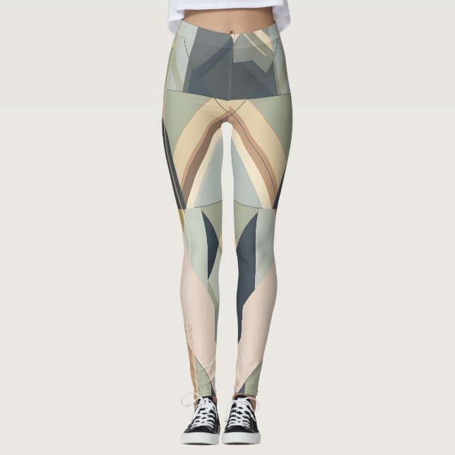 Earth tone art deco geometric pattern leggings (Front)