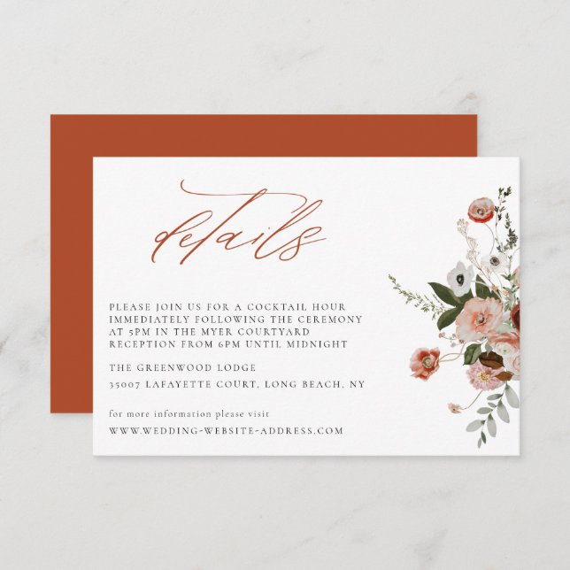 Earth-tone Autumn Floral Wedding Details Card (Front/Back)
