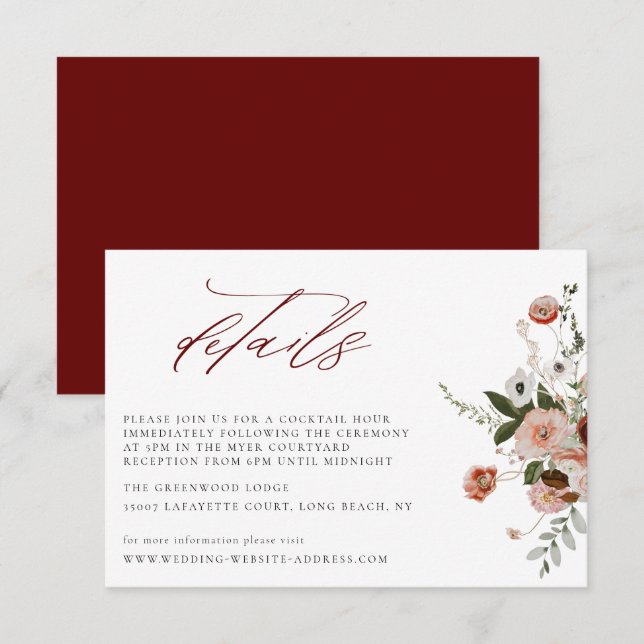 Earth-tone Autumn Floral Wedding Details Card (Front/Back)