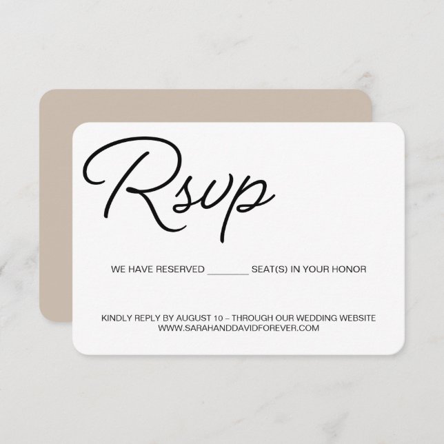 Earth tone Beige Reserved Seats Custom RSVP Enclosure Card (Front/Back)