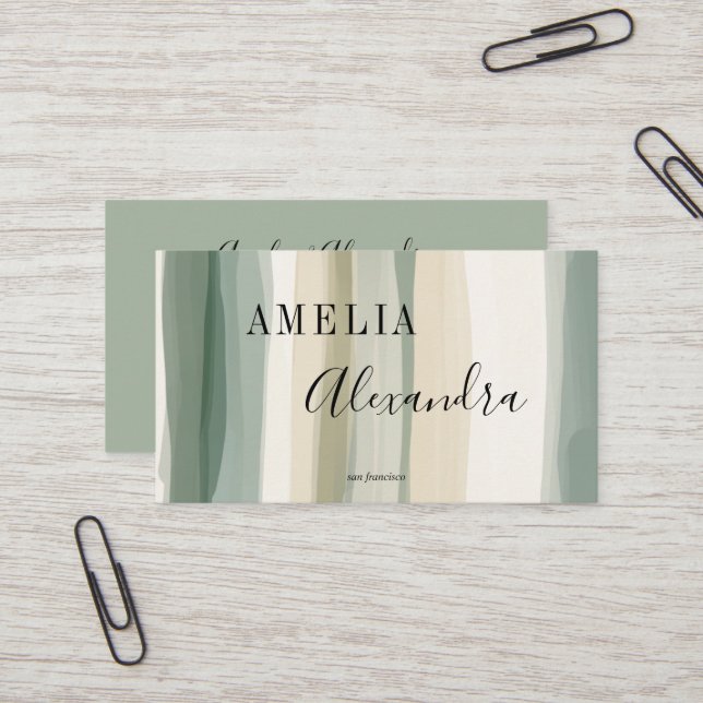 Earth tone Boho Retro Script Abstract Wavy Lines  Business Card (Front/Back In Situ)