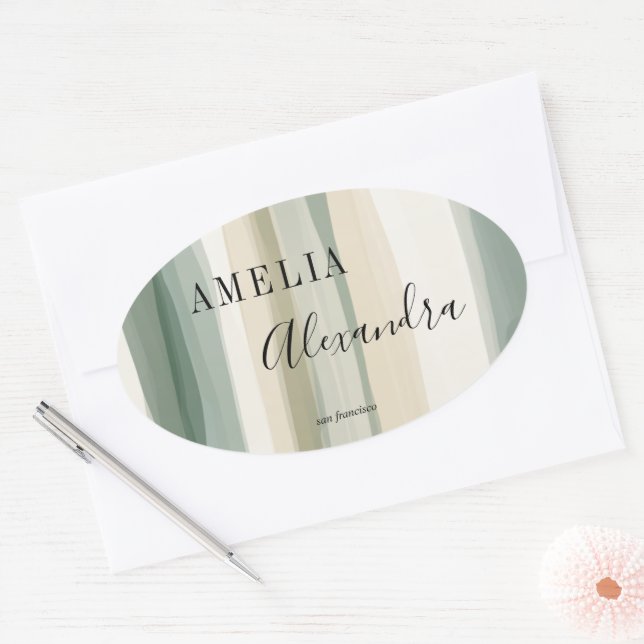 Earth tone Boho Retro Script Abstract Wavy Lines Oval Sticker (Envelope)