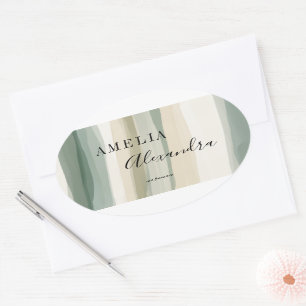Earth tone Boho Retro Script Abstract Wavy Lines Oval Sticker