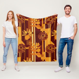 Earth Tone Botanical Floral Pattern Fleece Blanket
