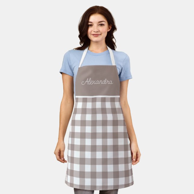 Earth Tone  Check Adult Personalised Cooking  Apron (Worn)