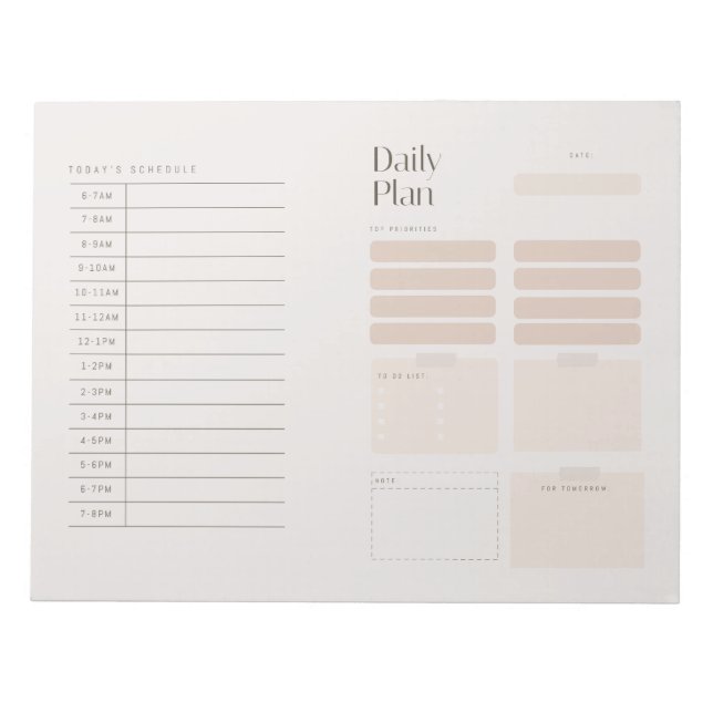 Earth tone Daily Schedule Monday to friday modern  Notepad (Front)