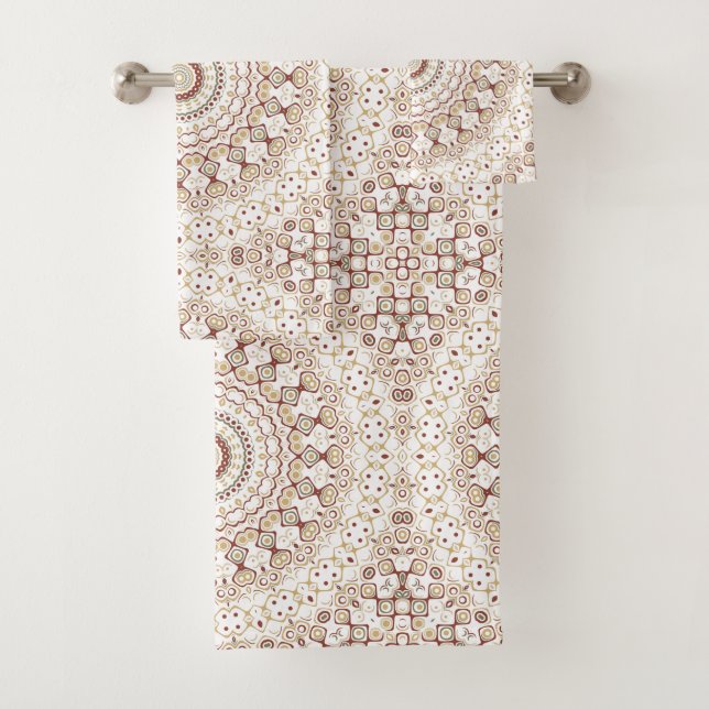 Earth Tone Geometric Mandala Pattern Bath Towel Set (Insitu)